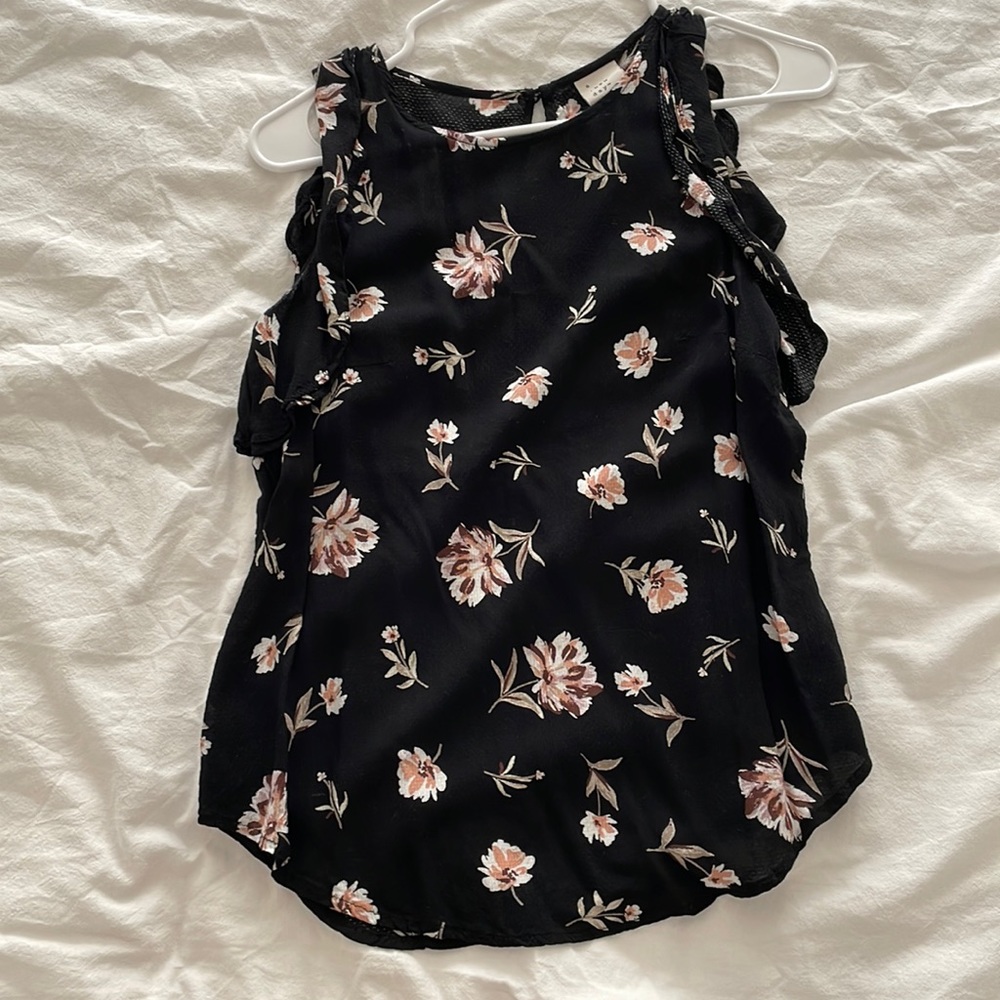 Black and Pink Floral Tank Top, XS
